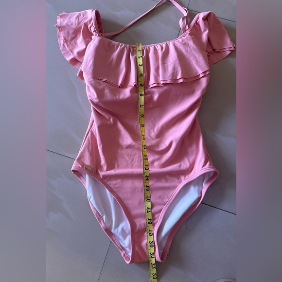 Michael Kors Pink Ruffle Swimsuit Built in Shelf Bra Padded Cups Off Shoulder 6 - Picture 9 of 16